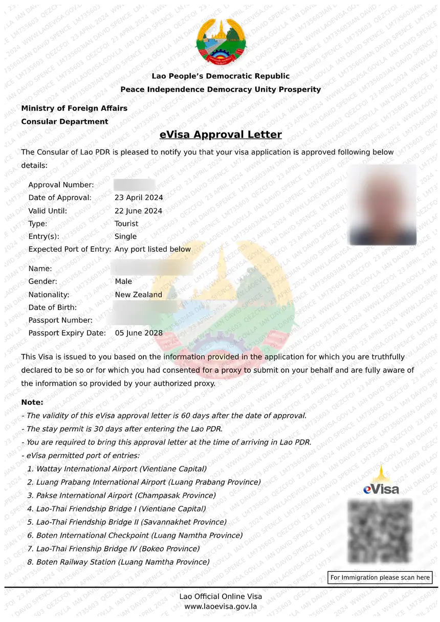 Laos eVisa sample